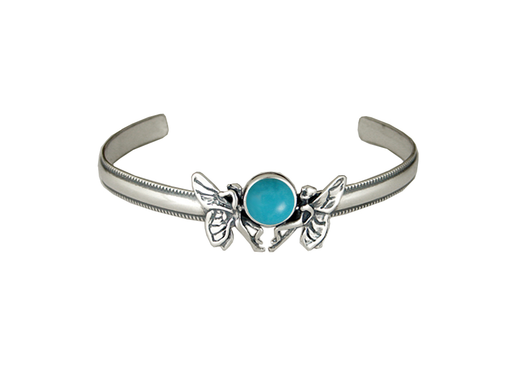 Sterling Silver Double Fairy Cuff Bracelet With Turquoise